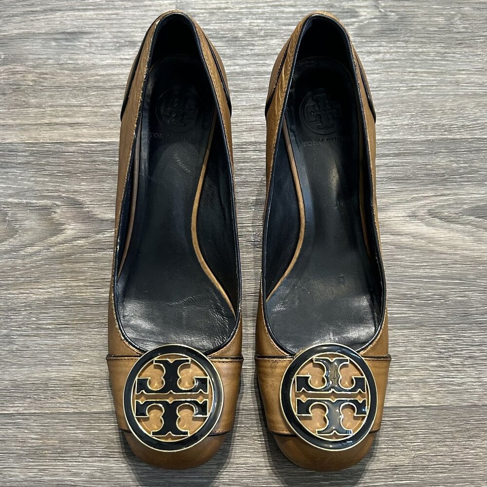 Tory Burch Size 9.5 Maddie Tan Leather Pumps Heels Block Heel Loafer Preppy